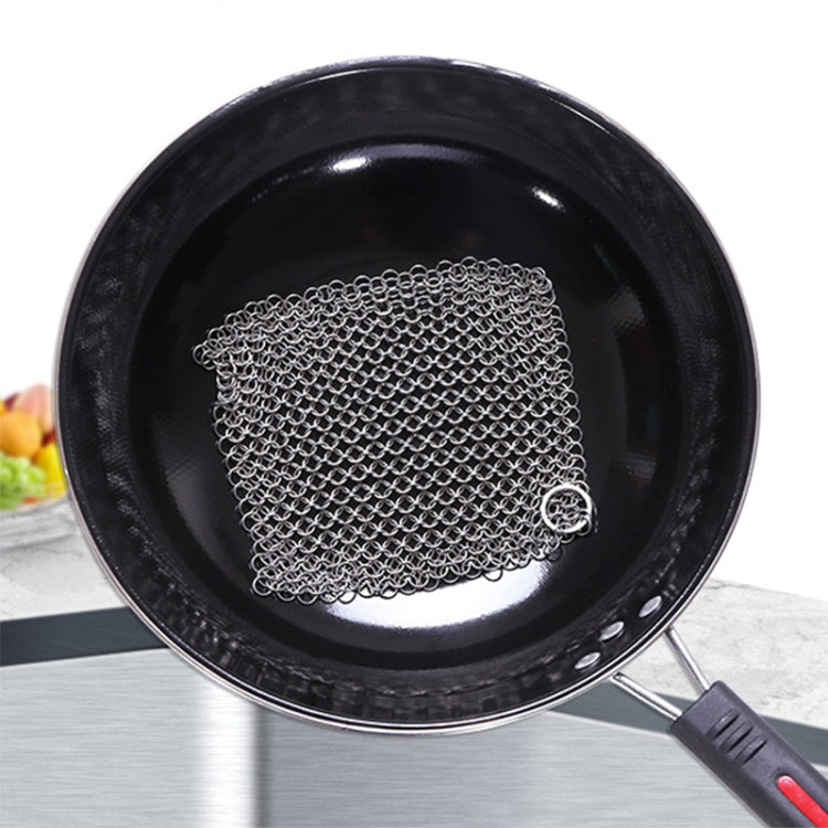 Stainless Steel Square Cast Iron Cleaner Pot Brush Scrubber Home Cookware Kitchen Cleaning Tool, Size:5×5inch by bashfashion