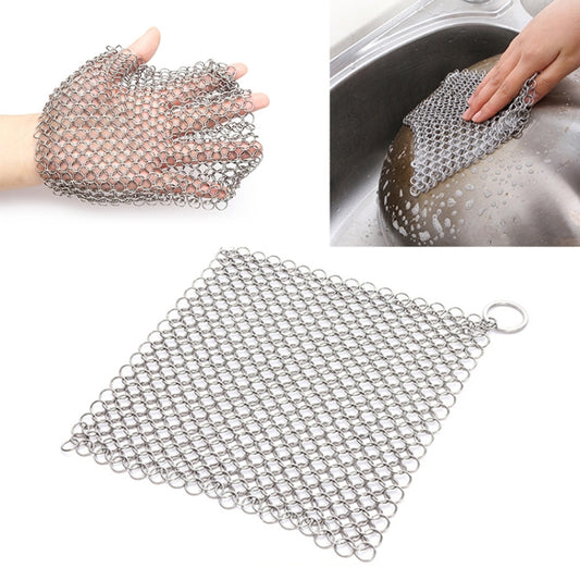 Stainless Steel Square Cast Iron Cleaner Pot Brush Scrubber Home Cookware Kitchen Cleaning Tool, Size:6×6inch by bashfashion