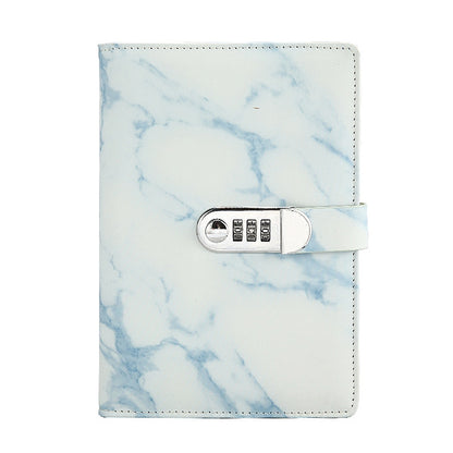 A5 Marble Texture Retro Password Lock Notebook Multifunctional Student Handbook Notepad(Blue) by bashfashion