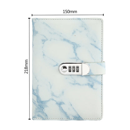 A5 Marble Texture Retro Password Lock Notebook Multifunctional Student Handbook Notepad(Blue) by bashfashion