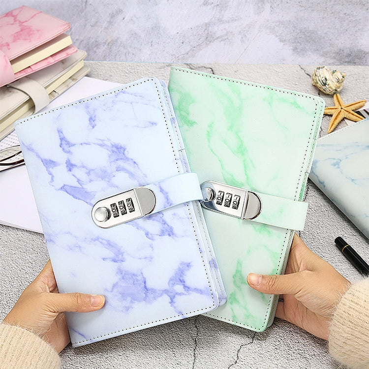 A5 Marble Texture Retro Password Lock Notebook Multifunctional Student Handbook Notepad(Blue) by bashfashion