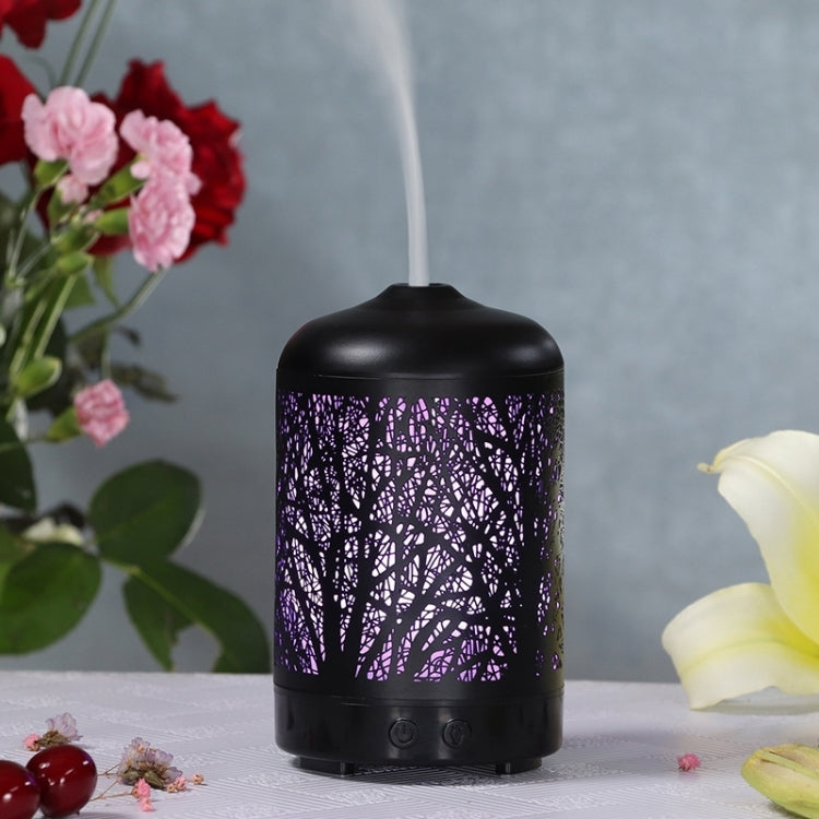 Metal Tree Air Humidifier Essential Oil Diffuser Mist Maker Colorful LED Lamp Diffuser Aromatherapy Air Purifier, EU Plug(Black) by bashfashion