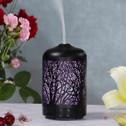 Metal Tree Air Humidifier Essential Oil Diffuser Mist Maker Colorful LED Lamp Diffuser Aromatherapy Air Purifier, EU Plug(Black) by bashfashion