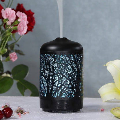 Metal Tree Air Humidifier Essential Oil Diffuser Mist Maker Colorful LED Lamp Diffuser Aromatherapy Air Purifier, EU Plug(Black) by bashfashion