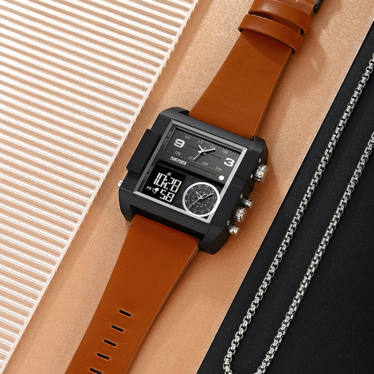 SKMEI 2021 Square Large Dial Triple Movement Men Sports Watch(Black Black Machine) by SKMEI