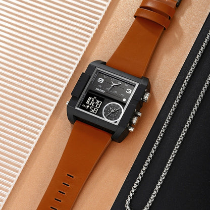 SKMEI 2021 Square Large Dial Triple Movement Men Sports Watch(Amber) by SKMEI