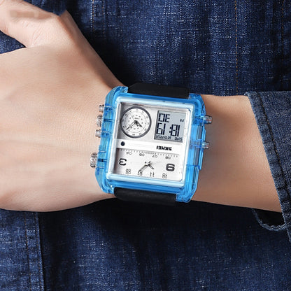 SKMEI 2021 Square Large Dial Triple Movement Men Sports Watch(Transparent Blue) by SKMEI