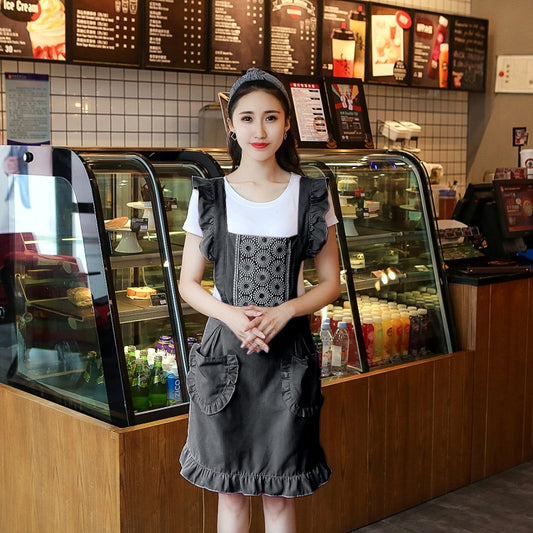 Princess Apron Kitchen Women Work Clothes Coffee Shop Apron, Specification:Sleeveless Apron(Black) by bashfashion