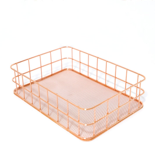 Rose Gold Net Bottom Modern Minimalist Office Home Wrought Iron Storage Basket, Size:Large Size by bashfashion