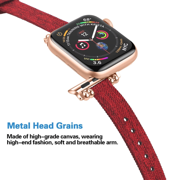 For Apple Watch 44mm / 42mm Nylon Canvas Beaded Watch Band (Red) by bashfashion