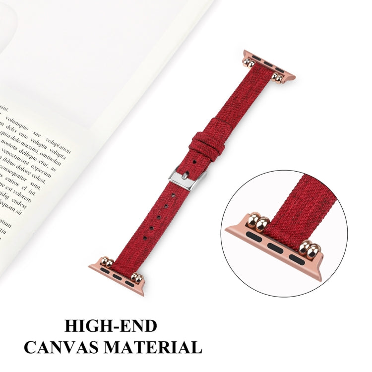 For Apple Watch 44mm / 42mm Nylon Canvas Beaded Watch Band (Red) by bashfashion