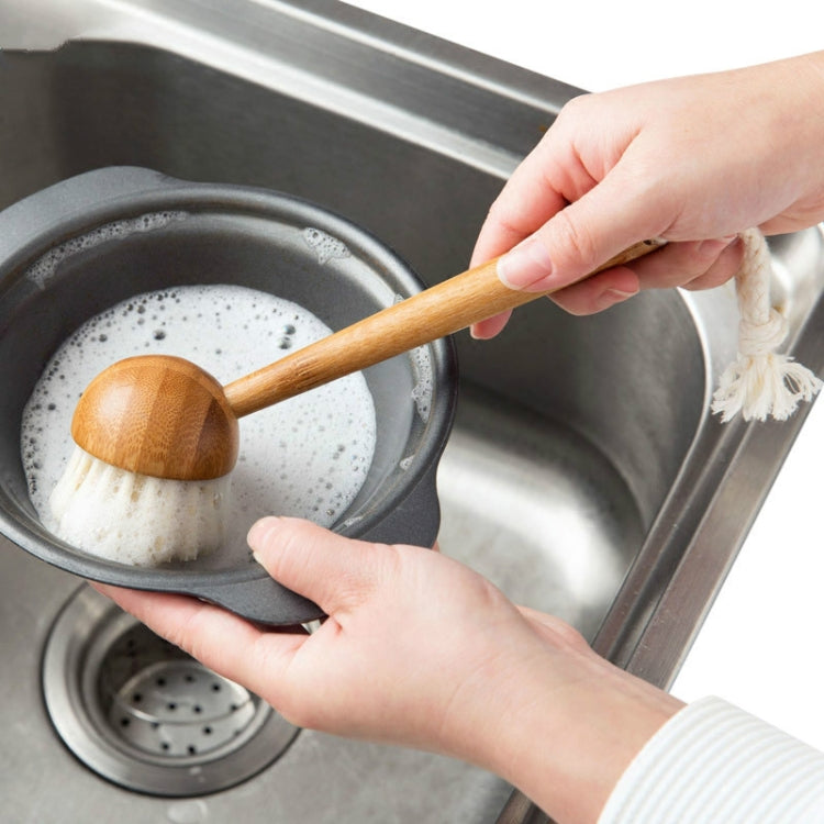 Home Kitchen Wooden Non-sticky Oil Washing Pot Brush Long Handle Dish Brush by bashfashion