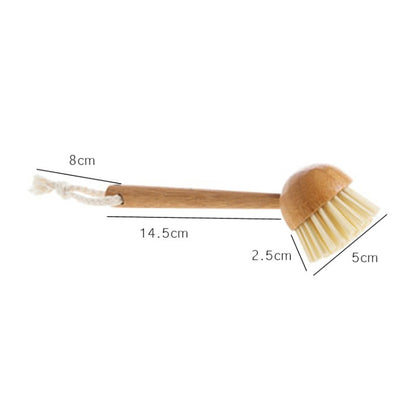 Home Kitchen Wooden Non-sticky Oil Washing Pot Brush Long Handle Dish Brush by bashfashion