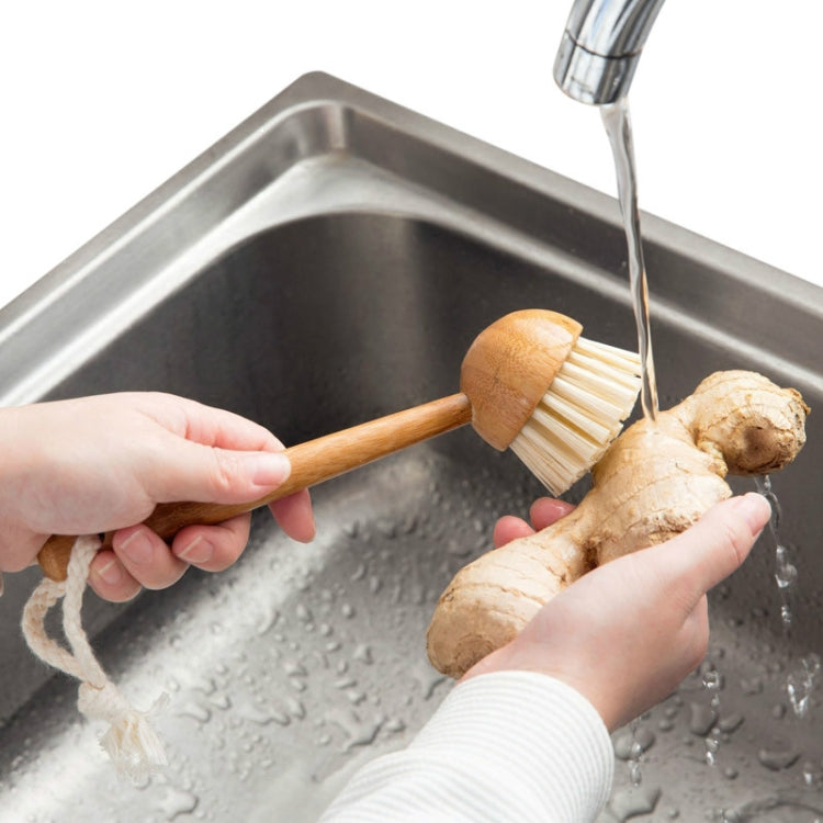 Home Kitchen Wooden Non-sticky Oil Washing Pot Brush Long Handle Dish Brush by bashfashion
