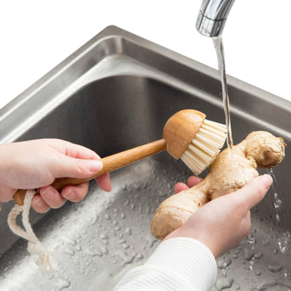 Home Kitchen Wooden Non-sticky Oil Washing Pot Brush Long Handle Dish Brush by bashfashion