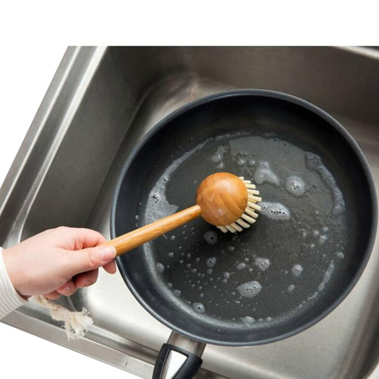 Home Kitchen Wooden Non-sticky Oil Washing Pot Brush Long Handle Dish Brush by bashfashion