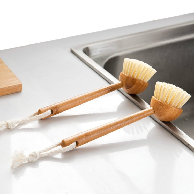 Home Kitchen Wooden Non-sticky Oil Washing Pot Brush Long Handle Dish Brush by bashfashion