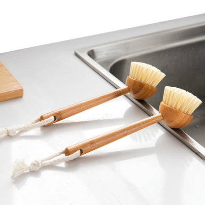 Home Kitchen Wooden Non-sticky Oil Washing Pot Brush Long Handle Dish Brush by bashfashion