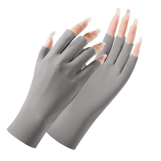 Ladies Sunscreen Gloves Half Finger Ice Silk Gloves,Style: Cent Finger(Deep Gray) by bashfashion