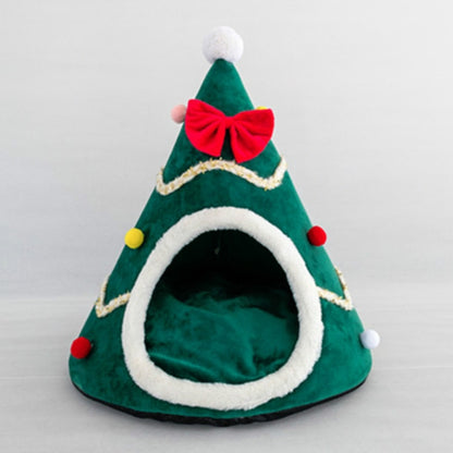 Three-dimensional Sponge Christmas Hat Shaped Pet Bed Nest Warmth Supplies, Size:Medium 45x55cm(Green) by bashfashion