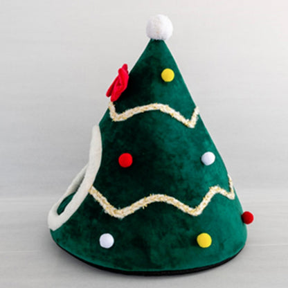 Three-dimensional Sponge Christmas Hat Shaped Pet Bed Nest Warmth Supplies, Size:Medium 45x55cm(Green) by bashfashion