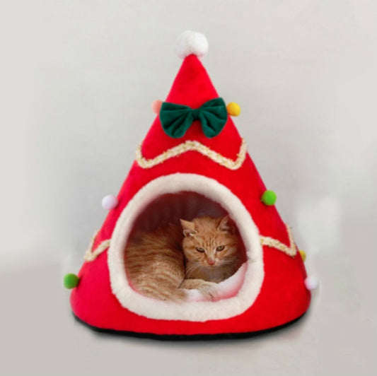 Three-dimensional Sponge Christmas Hat Shaped Pet Bed Nest Warmth Supplies, Size:Large 55x65cm(Red) by bashfashion