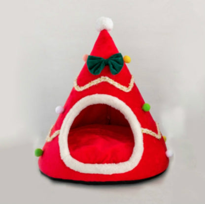 Three-dimensional Sponge Christmas Hat Shaped Pet Bed Nest Warmth Supplies, Size:Large 55x65cm(Red) by bashfashion