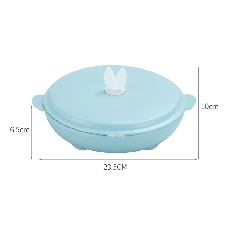Stainless Steel Baby Dinner Plate Cartoon Rabbit Ears Shape Lattice Student Tableware Infant Food Supplement Training Rice Bowl Fast Food Plate(Blue) by bashfashion