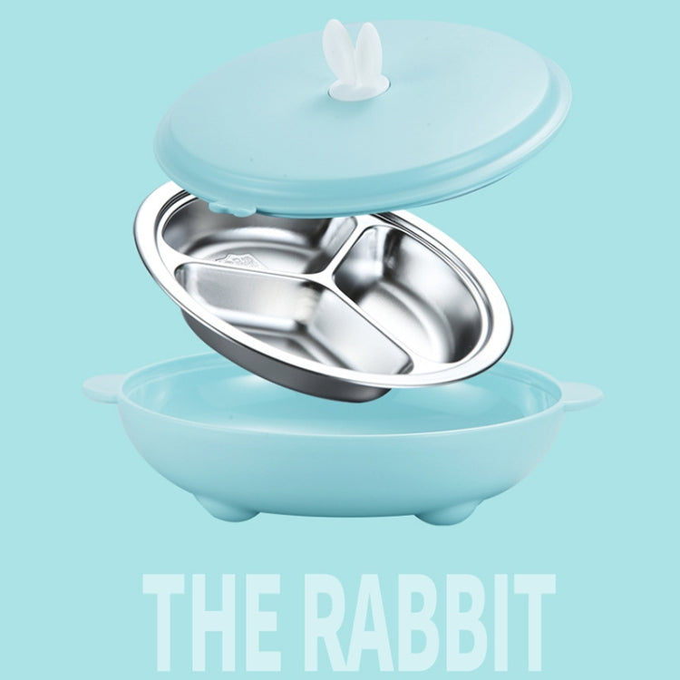 Stainless Steel Baby Dinner Plate Cartoon Rabbit Ears Shape Lattice Student Tableware Infant Food Supplement Training Rice Bowl Fast Food Plate(Blue) by bashfashion
