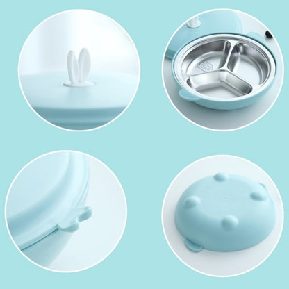 Stainless Steel Baby Dinner Plate Cartoon Rabbit Ears Shape Lattice Student Tableware Infant Food Supplement Training Rice Bowl Fast Food Plate(Blue) by bashfashion