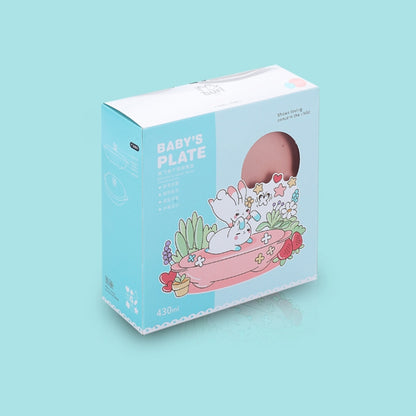 Stainless Steel Baby Dinner Plate Cartoon Rabbit Ears Shape Lattice Student Tableware Infant Food Supplement Training Rice Bowl Fast Food Plate(Blue) by bashfashion