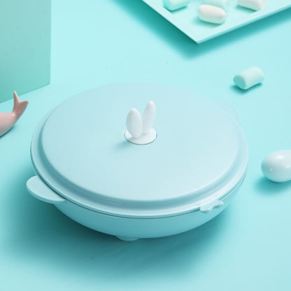 Stainless Steel Baby Dinner Plate Cartoon Rabbit Ears Shape Lattice Student Tableware Infant Food Supplement Training Rice Bowl Fast Food Plate(Blue) by bashfashion