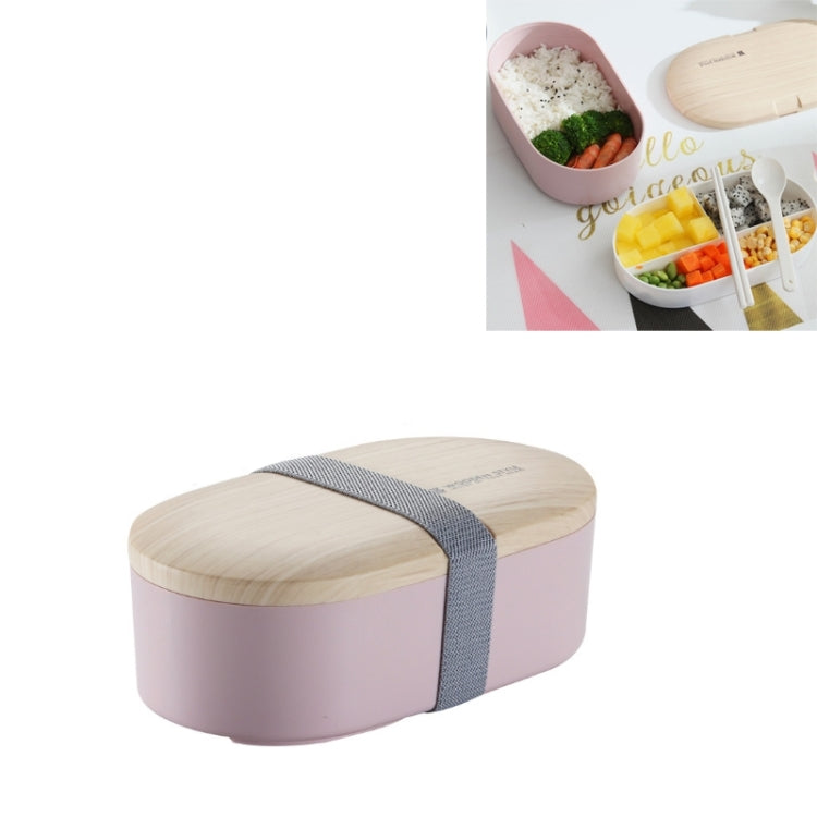 Oval Simple Lunch Box Wooden Sushi Sealed Leak-proof Lunch Box with Cutlery(Pink) by bashfashion