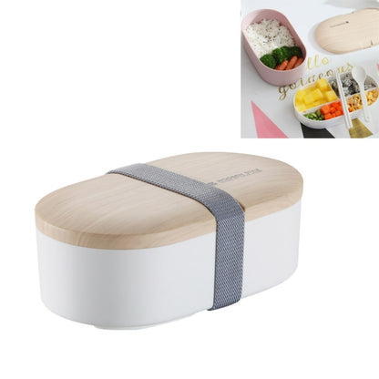Oval Simple Lunch Box Wooden Sushi Sealed Leak-proof Lunch Box with Cutlery(White) by bashfashion