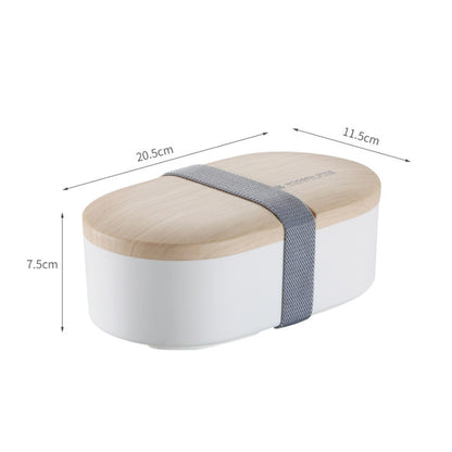 Oval Simple Lunch Box Wooden Sushi Sealed Leak-proof Lunch Box with Cutlery(White) by bashfashion