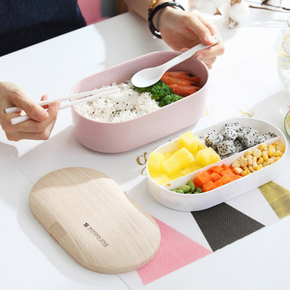 Oval Simple Lunch Box Wooden Sushi Sealed Leak-proof Lunch Box with Cutlery(White) by bashfashion