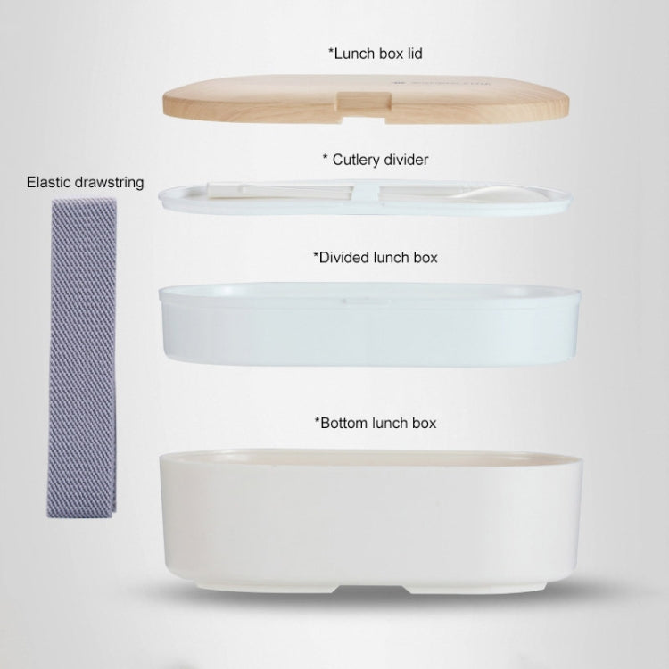 Oval Simple Lunch Box Wooden Sushi Sealed Leak-proof Lunch Box with Cutlery(White) by bashfashion