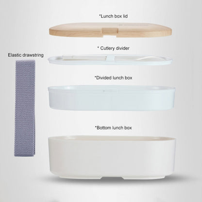 Oval Simple Lunch Box Wooden Sushi Sealed Leak-proof Lunch Box with Cutlery(White) by bashfashion