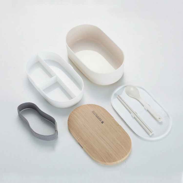 Oval Simple Lunch Box Wooden Sushi Sealed Leak-proof Lunch Box with Cutlery(White) by bashfashion