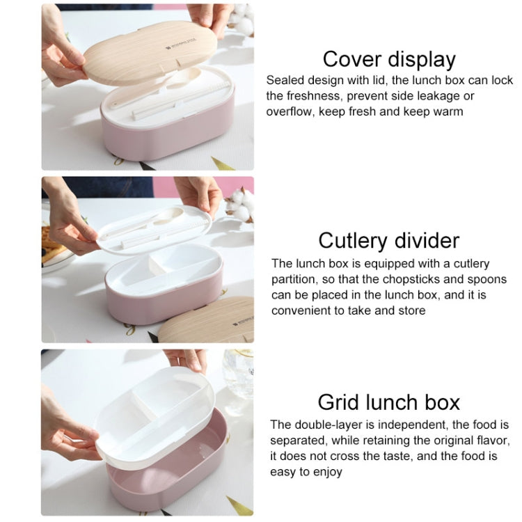 Oval Simple Lunch Box Wooden Sushi Sealed Leak-proof Lunch Box with Cutlery(White) by bashfashion