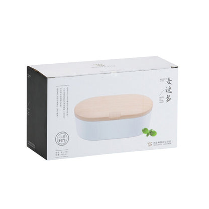 Oval Simple Lunch Box Wooden Sushi Sealed Leak-proof Lunch Box with Cutlery(White) by bashfashion