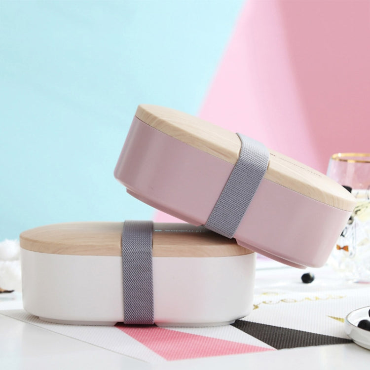 Oval Simple Lunch Box Wooden Sushi Sealed Leak-proof Lunch Box with Cutlery(White) by bashfashion