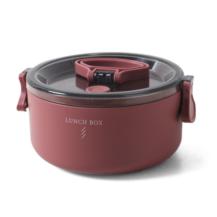 Round Portable Insulation Partitioned Lunch Box Student Office Workers Heated Microwave Oven Bento Box, Style:Single Layer(Red) by bashfashion