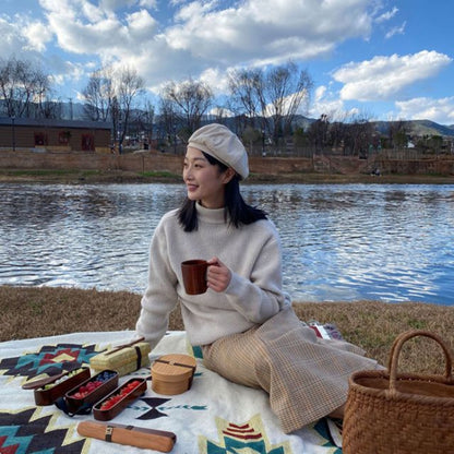 Wood Environmental Protection Tableware Portable Lunch Box Bento Box, Style:Double Layer(Paint Color) by bashfashion