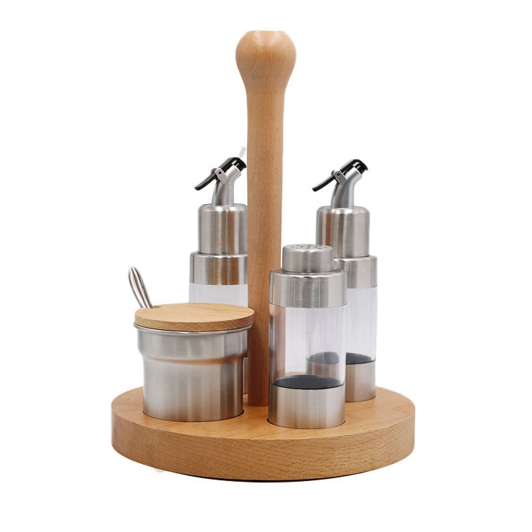Wooden Creative Seasoning Jar Set Kitchen Rack(Round) by bashfashion