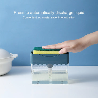 Cleaning Cloth Dishwashing Brush Liquid Box Kitchen Brush Detergent Mixer Press Plastic Soap Box(Dark Blue) by bashfashion