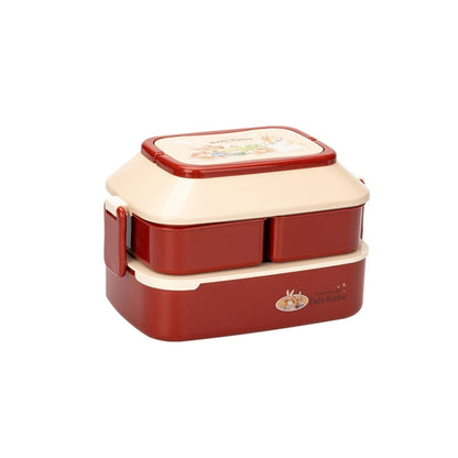 Cute Rabbit Double Layer Plastic Lunch Box Large Capacity Portable Lunch Box, Style: Small Red by bashfashion