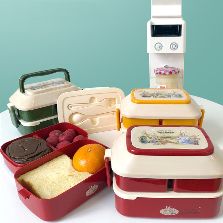 Cute Rabbit Double Layer Plastic Lunch Box Large Capacity Portable Lunch Box, Style: Large Red by bashfashion