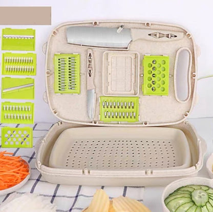 9 in 1 Folding Cutting Board Plastic Multi Function Household Cutting Board Kitchen Antibacterial Mildew Cutting Board Cutting Knife Set(Hollow Beige) by bashfashion