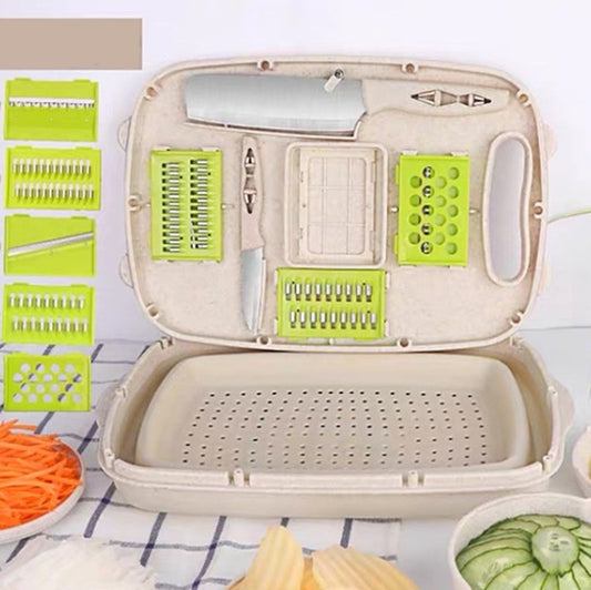 9 in 1 Folding Cutting Board Plastic Multi Function Household Cutting Board Kitchen Antibacterial Mildew Cutting Board Cutting Knife Set(Hollow Beige) by bashfashion